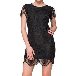Kikiriki Scalloped Crochet Lace Short Sleeve Mini Dress Black Size Large NWT